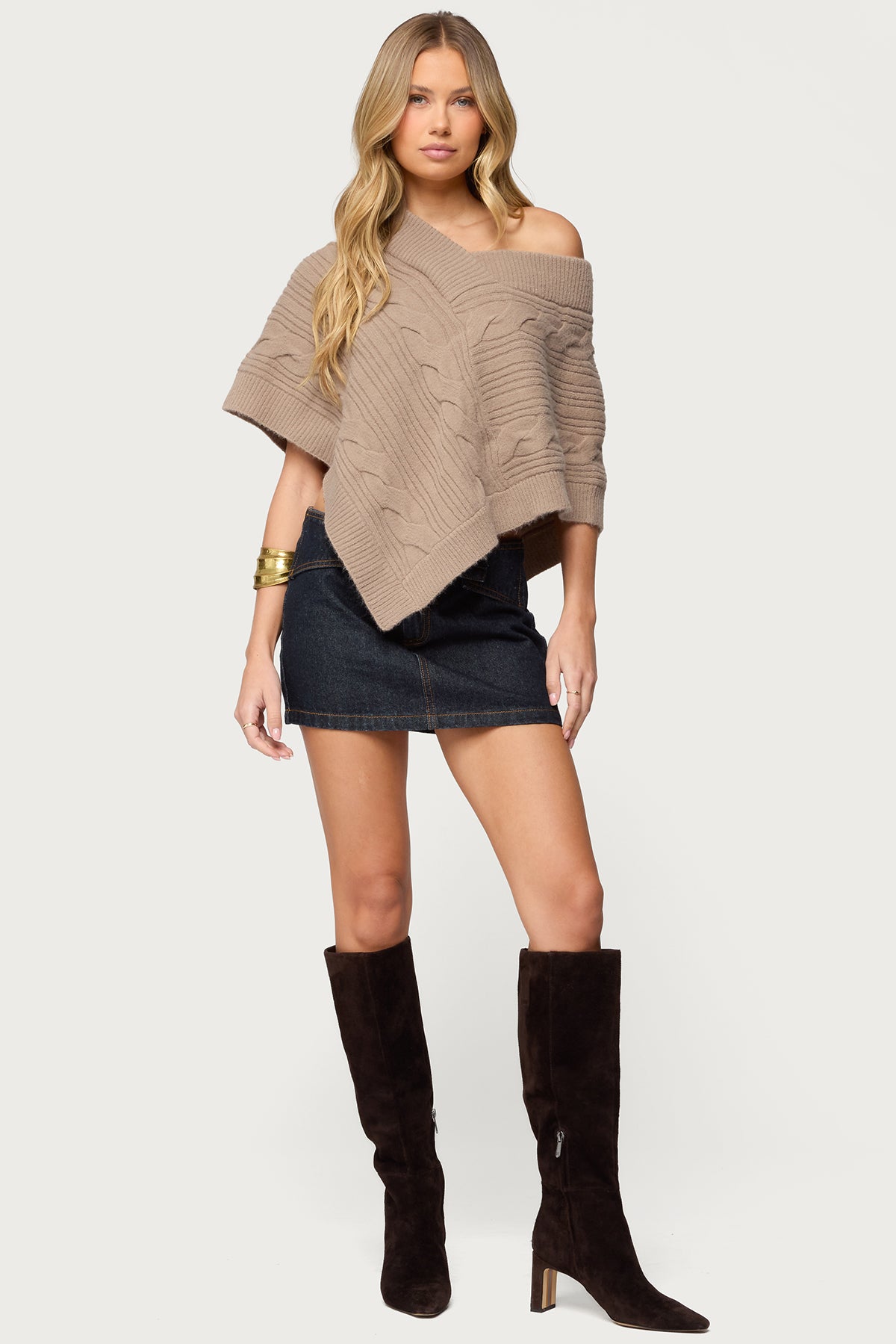 Vickey Cable Knit Poncho - Image 4