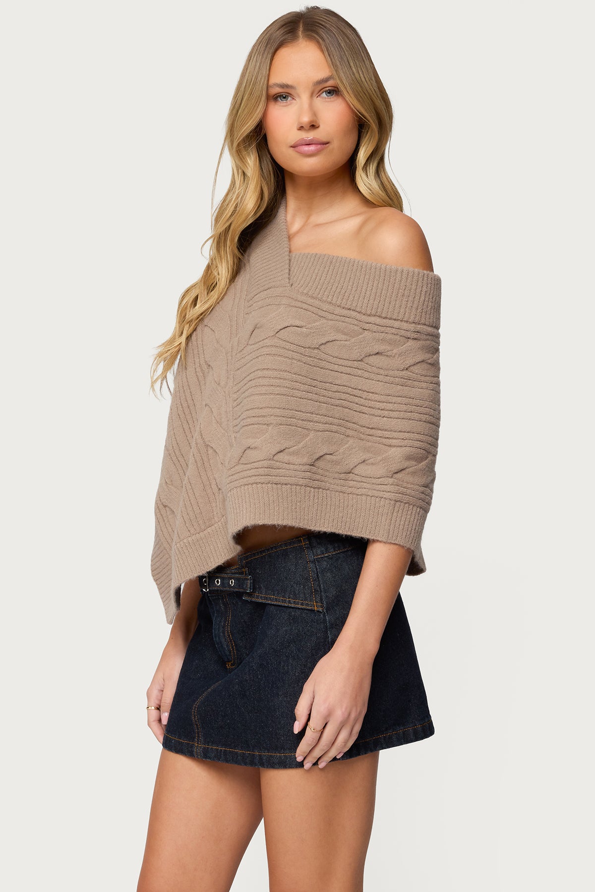Vickey Cable Knit Poncho - Image 3
