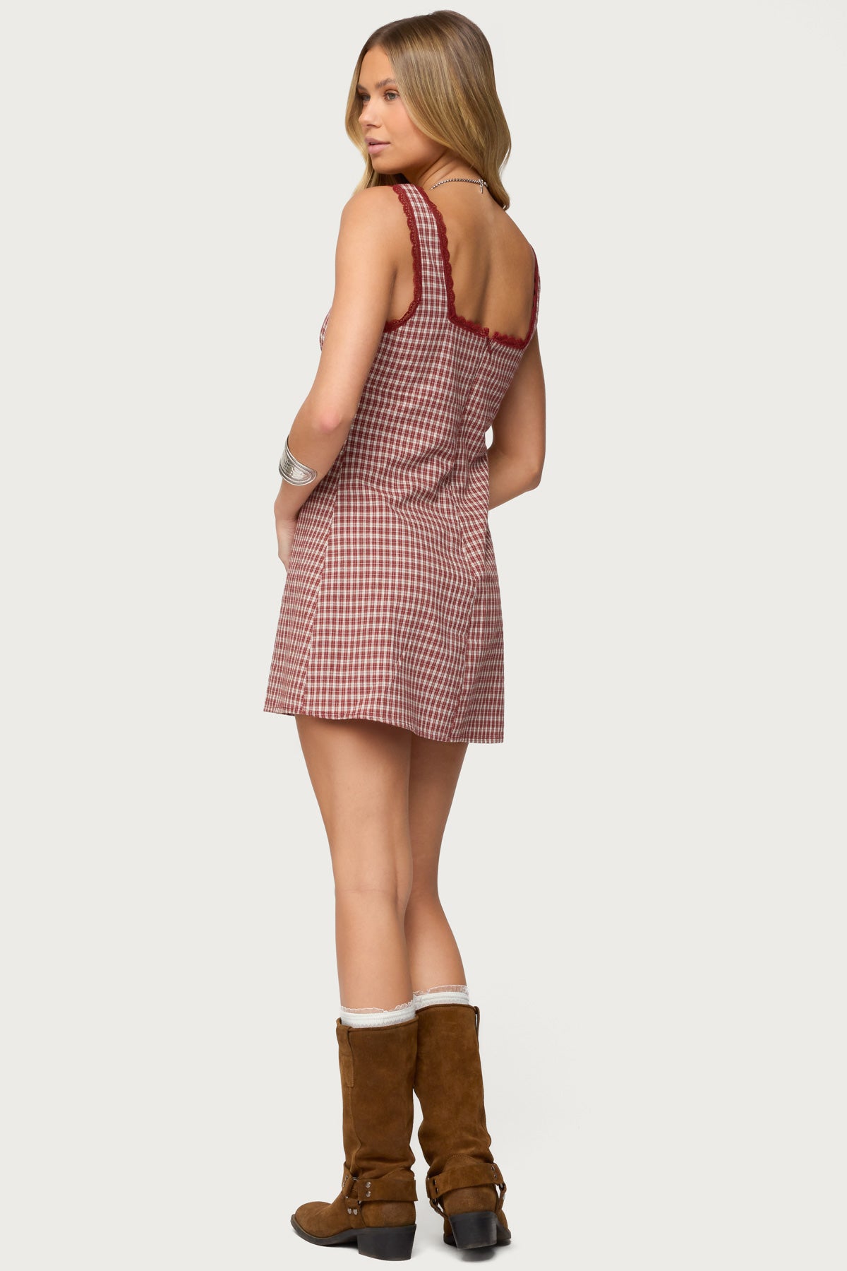 Clarren Lacey Gingham Mini Dress - Image 4