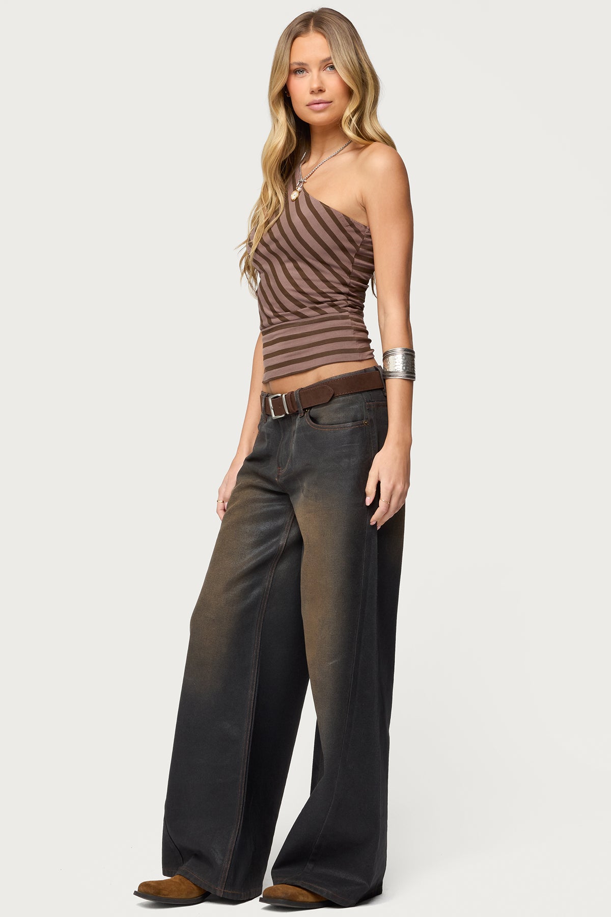 Asymmetric Striped One Shoulder Top - Image 4
