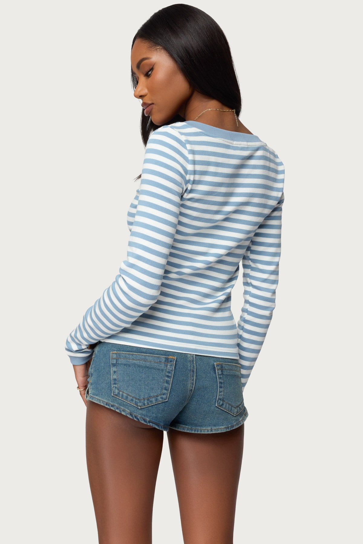 Kimi Striped Long Sleeve V Neck Top - Image 5