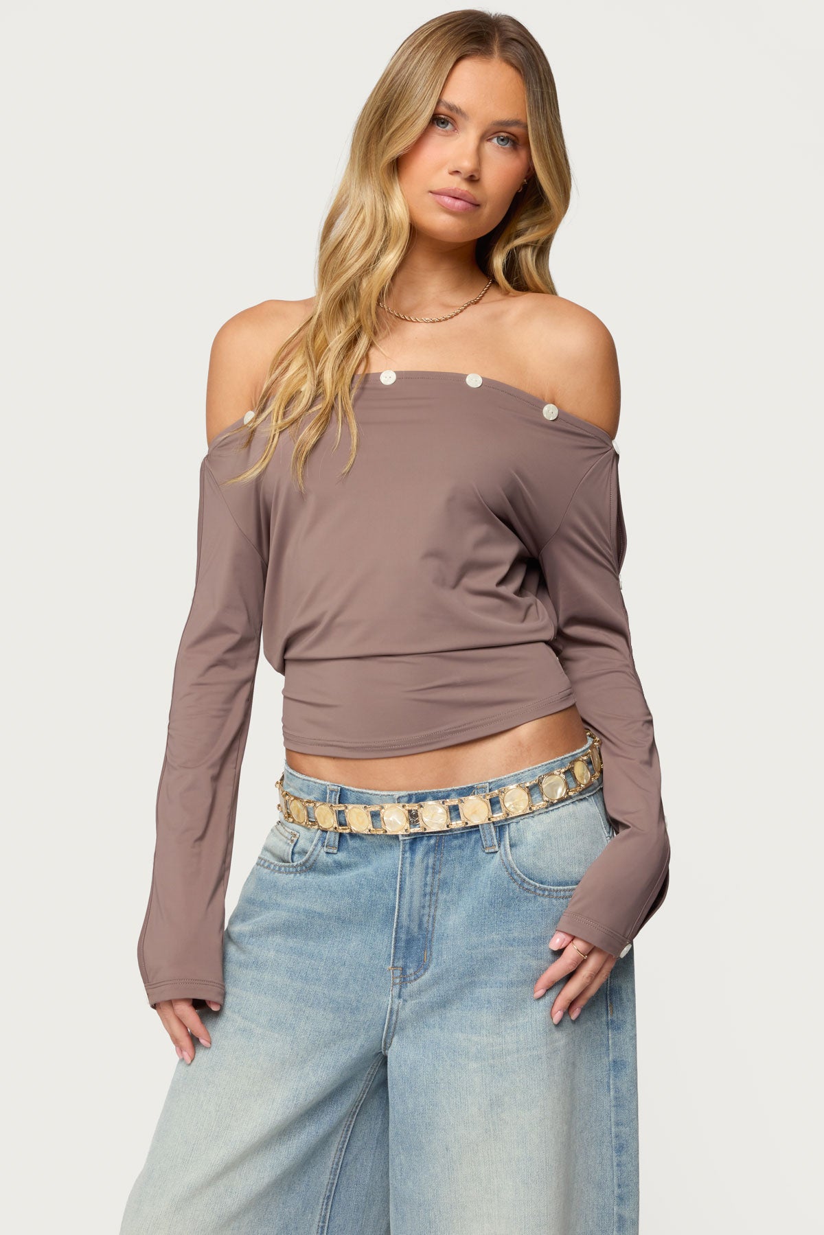 Ronee Off Shoulder Button Cutout Top - Image 3
