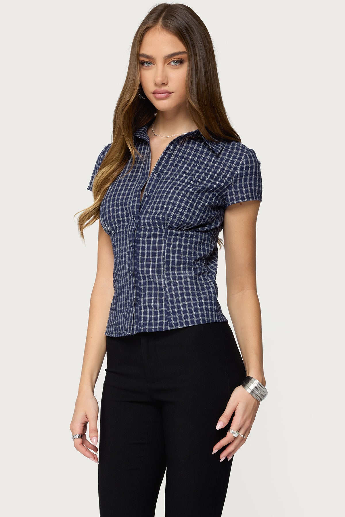 Oriya Gingham Tailored Button Up Shirt - Image 3