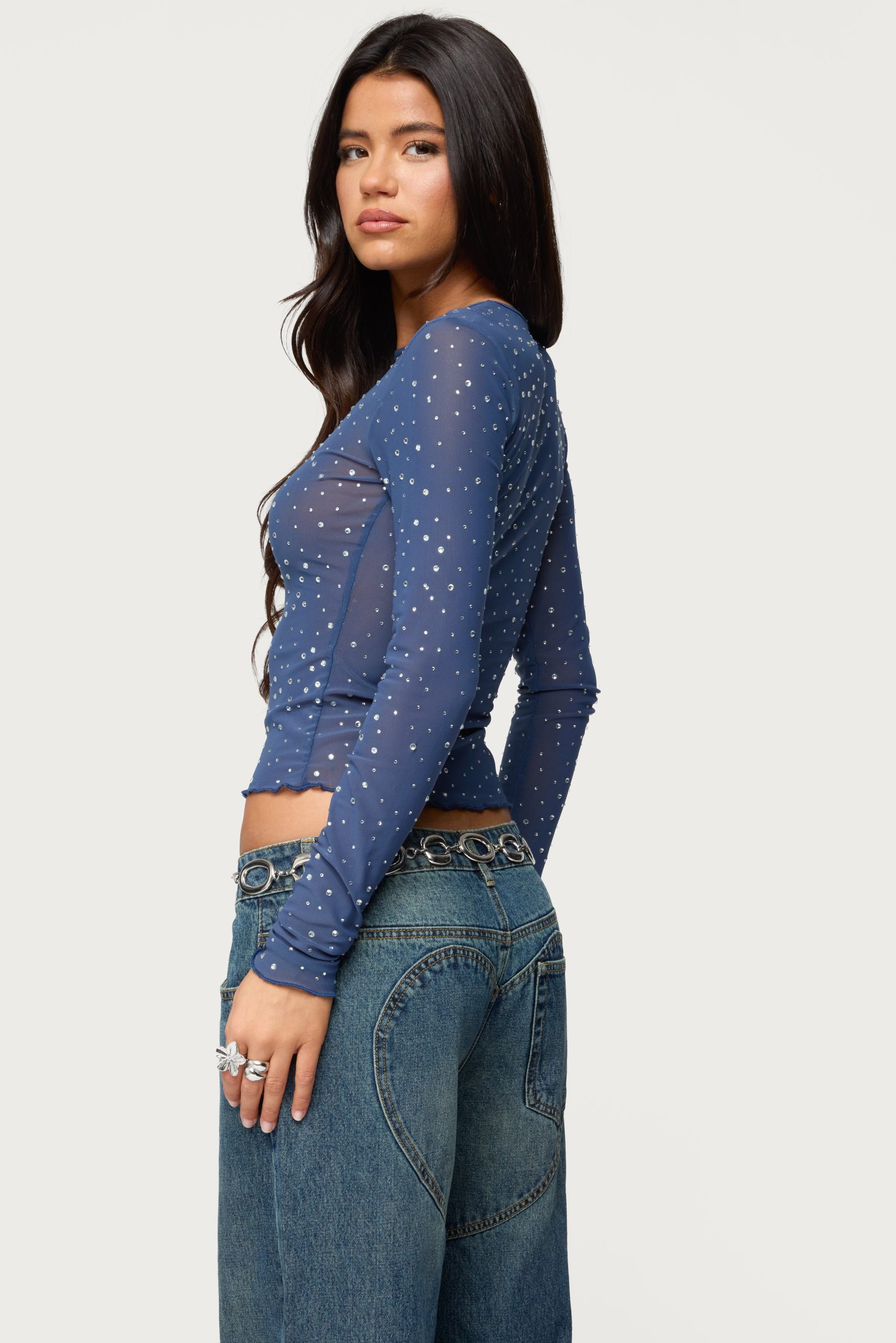 Anari Rhinestone Mesh Top - Image 5
