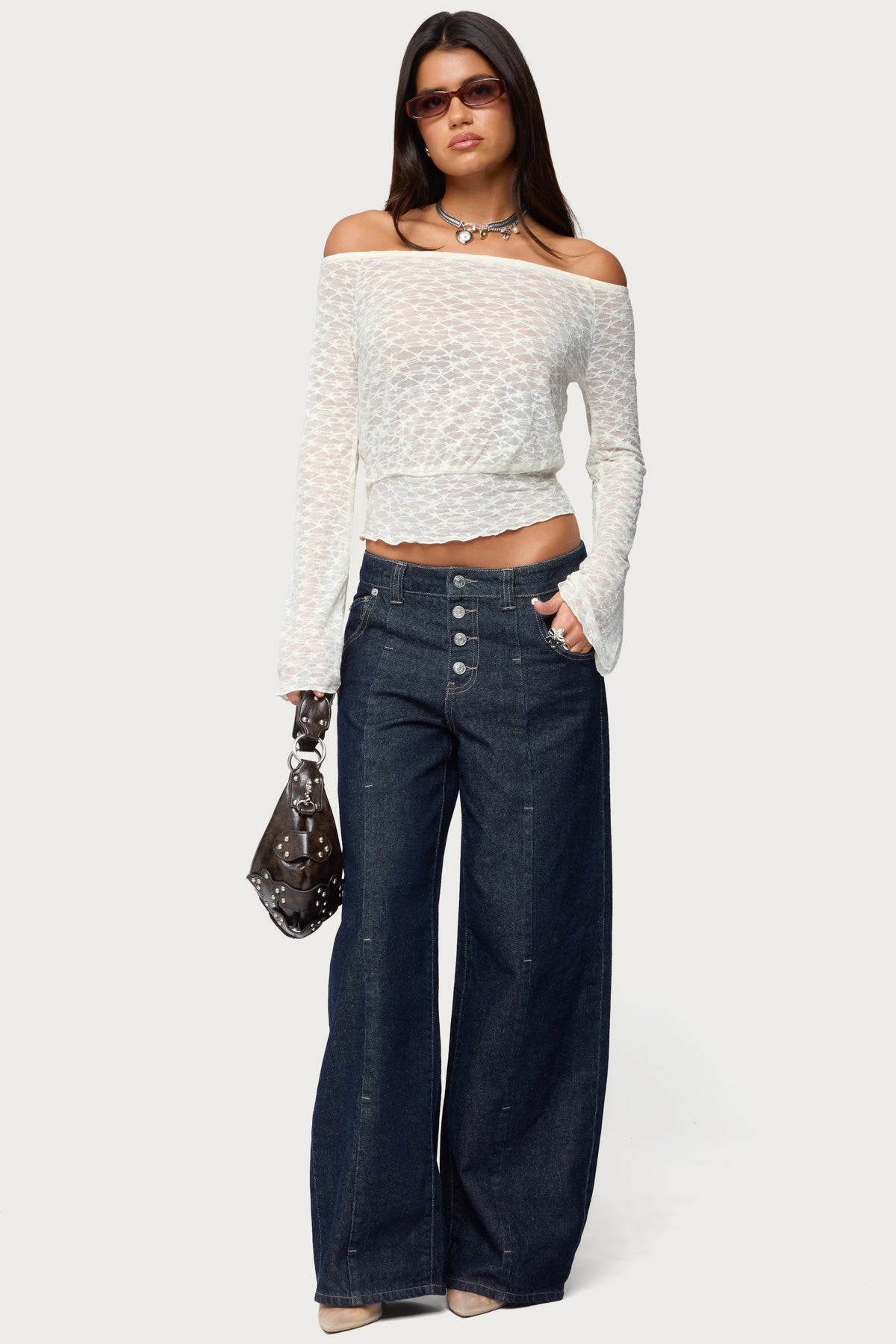 Alef Sheer Lace Off Shoulder Top - Image 2