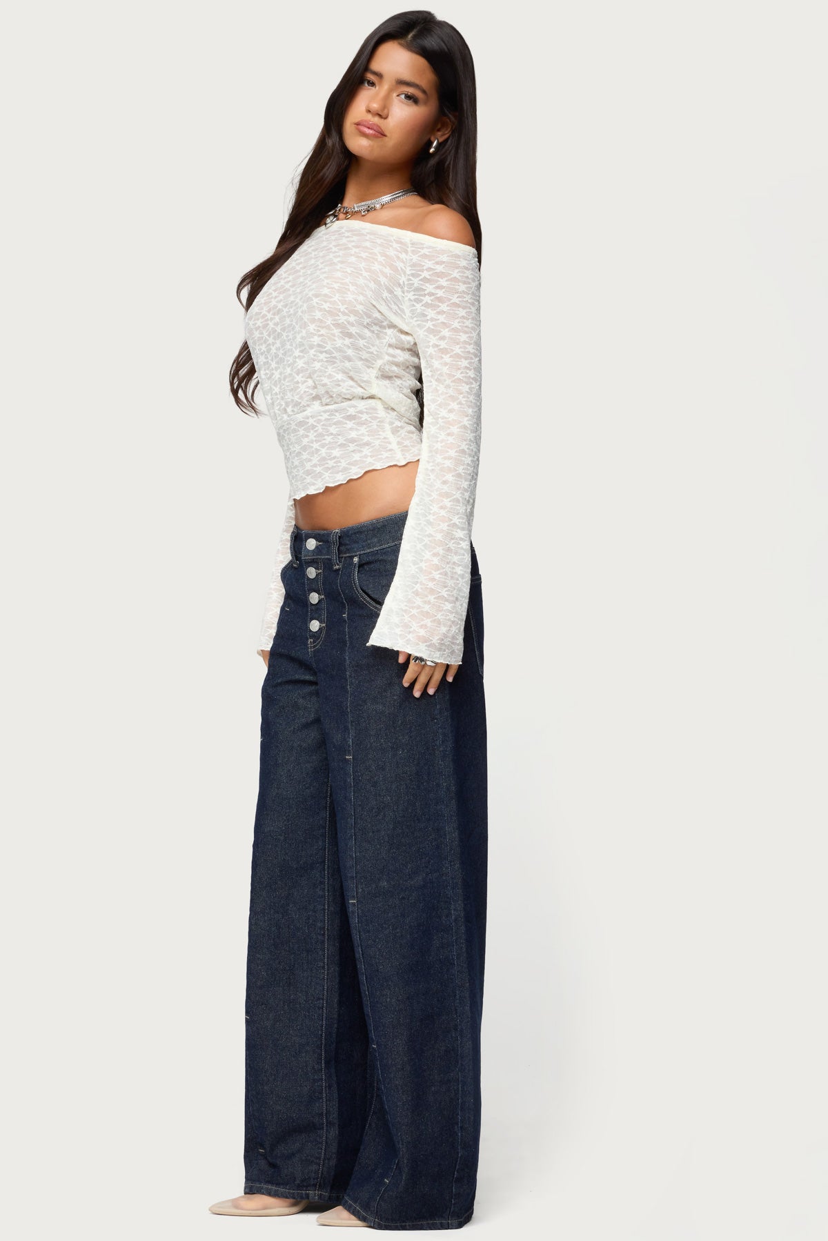 Alef Sheer Lace Off Shoulder Top - Image 4