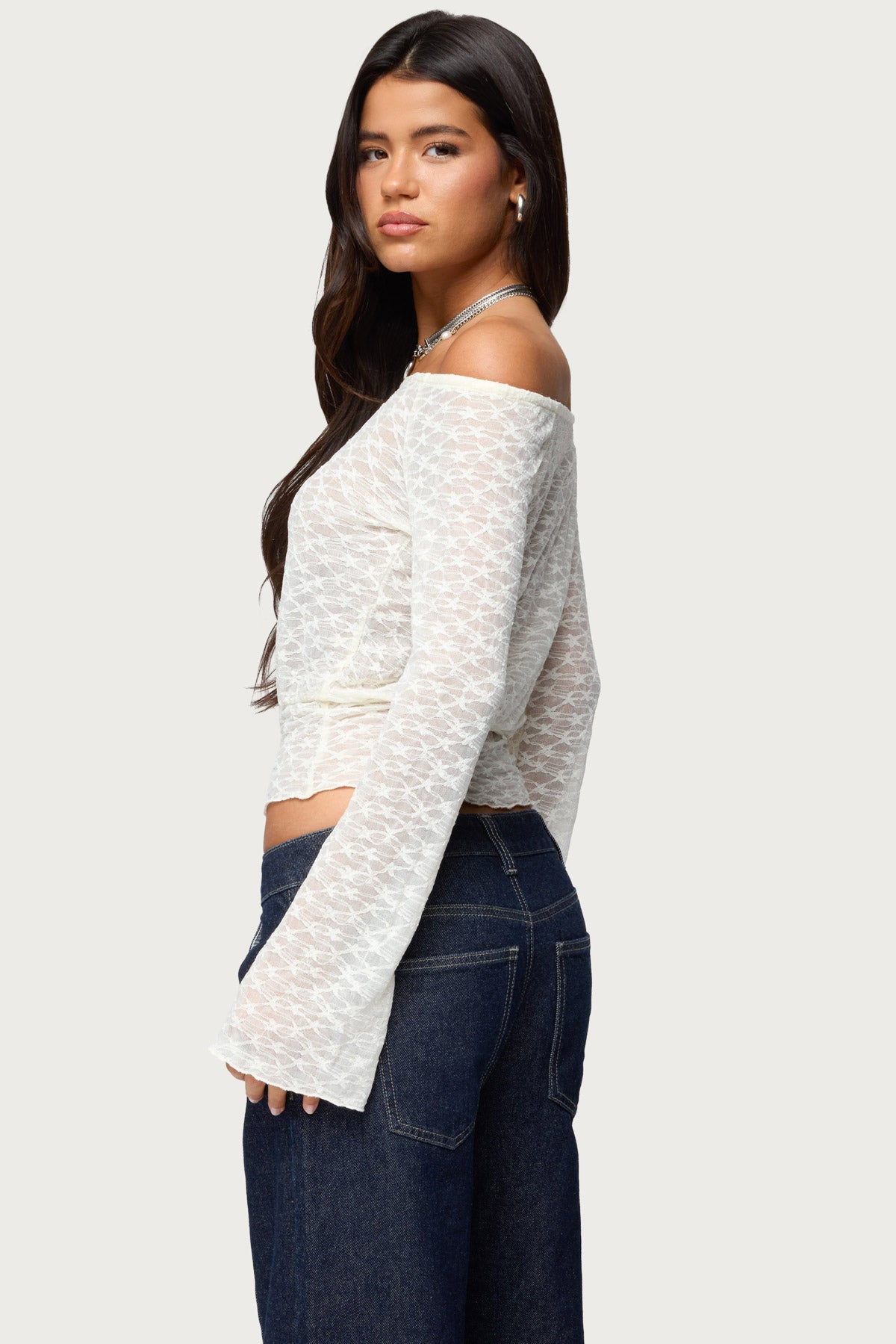 Alef Sheer Lace Off Shoulder Top - Image 5