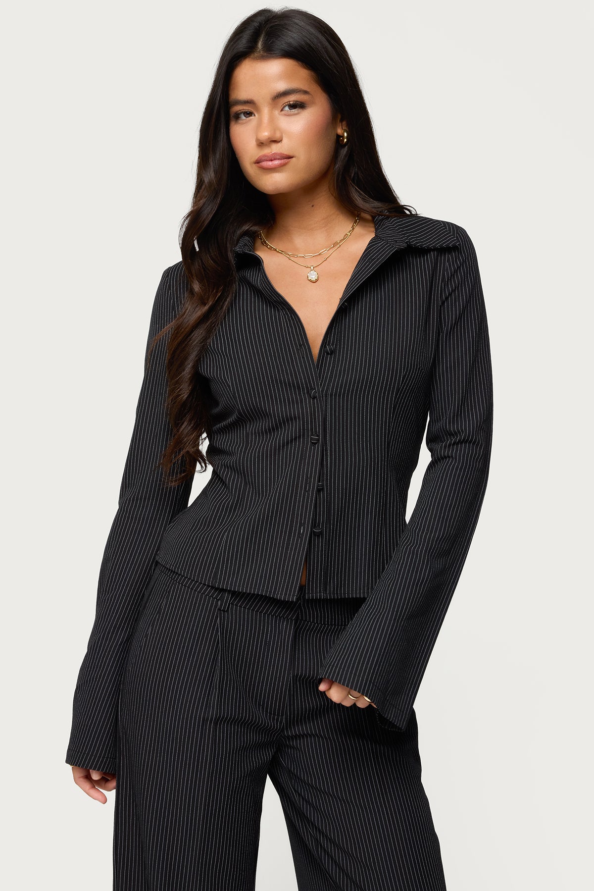 Pinstripe Tailored Button Up Shirt