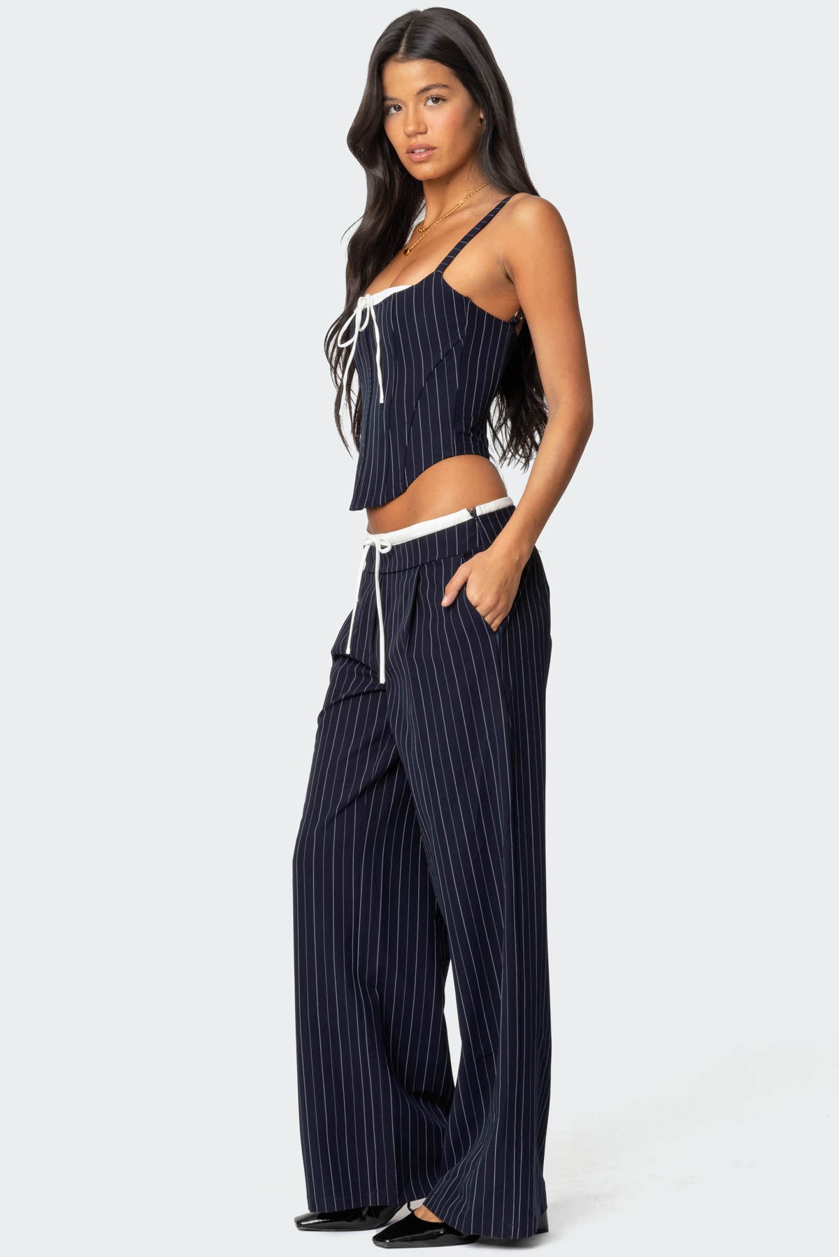 Pinstripe Peekaboo Drawstring Pants - Image 4