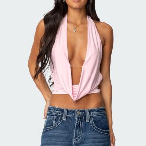 Deep Cowl Neck Open Back Top