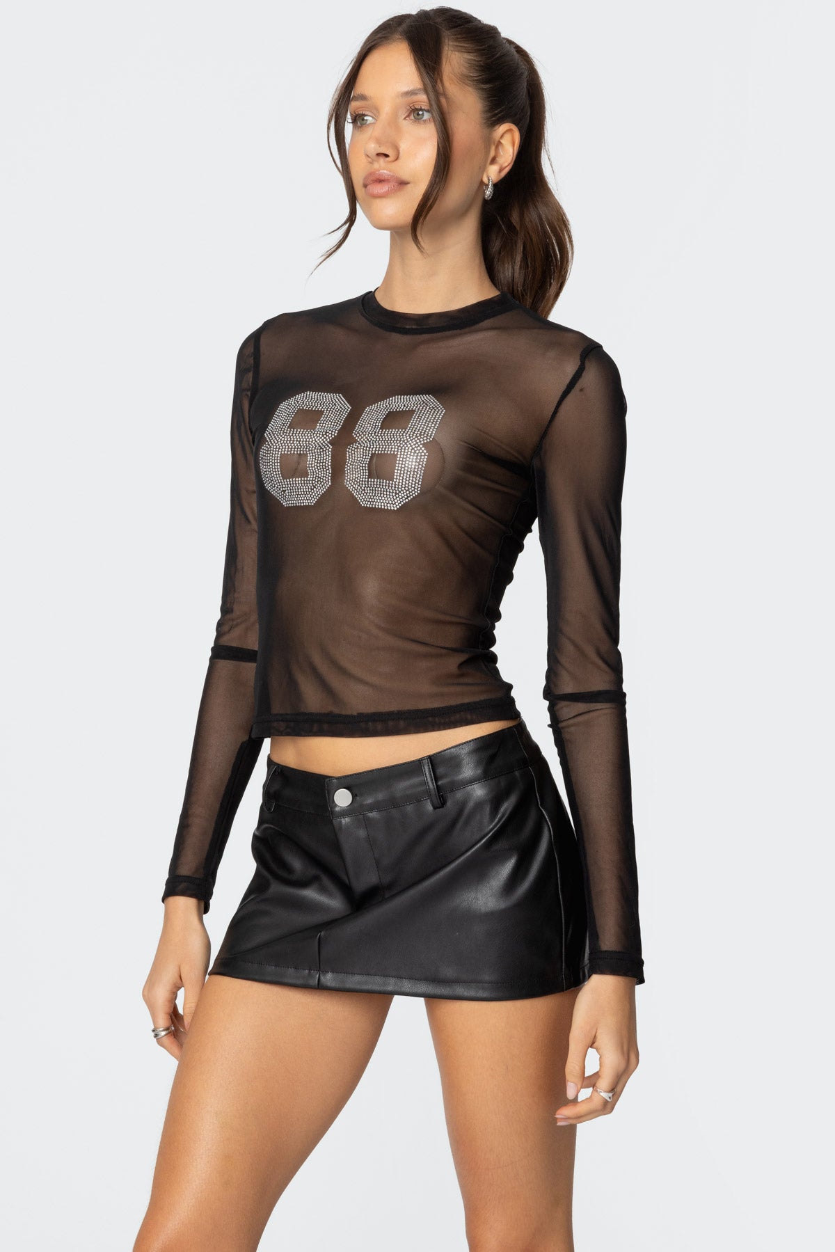 88 Rhinestone Sheer Mesh Top - Image 3