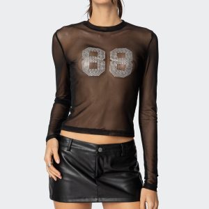 88 Rhinestone Sheer Mesh Top