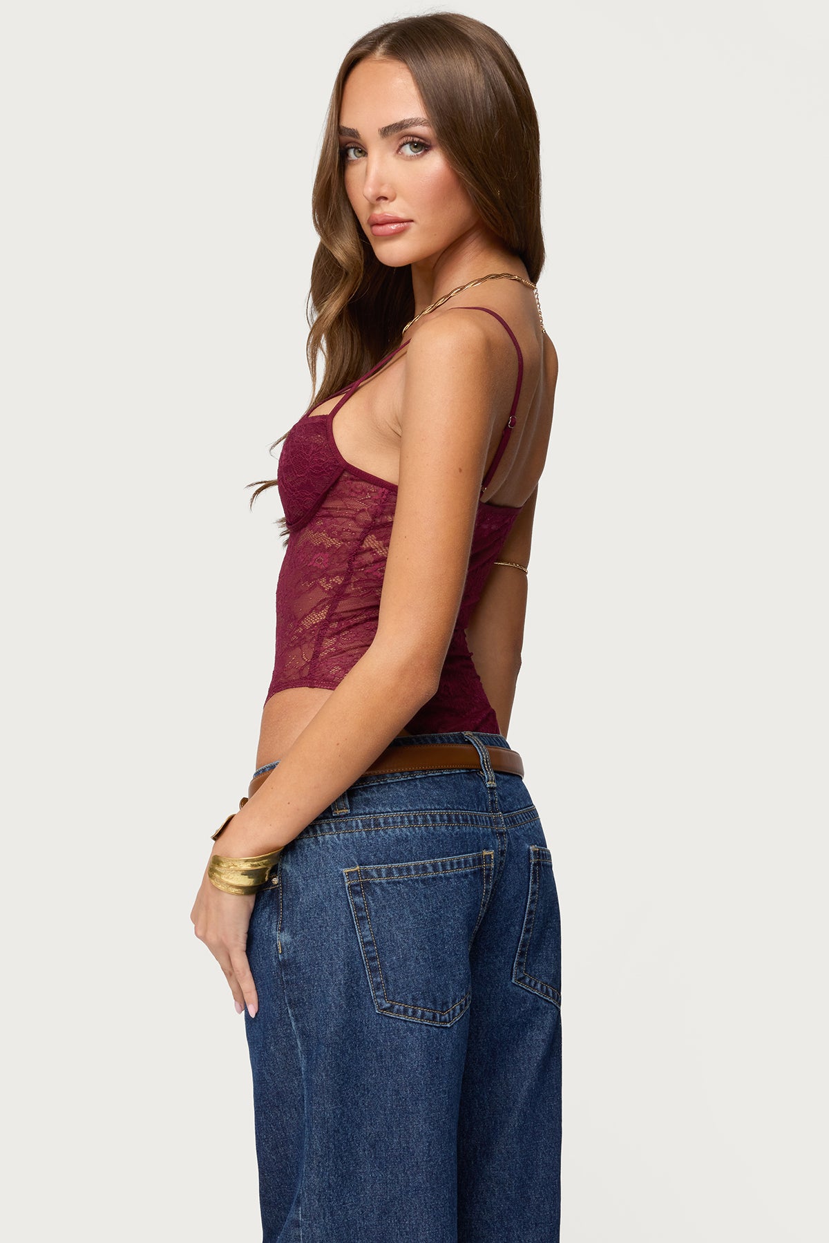 Strappy Sheer Lace Bodysuit - Image 4