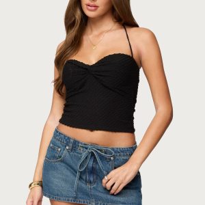 Zoee Twisted Textured Halter Top