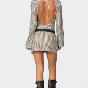 Boat Neck Crochet Mini Dress