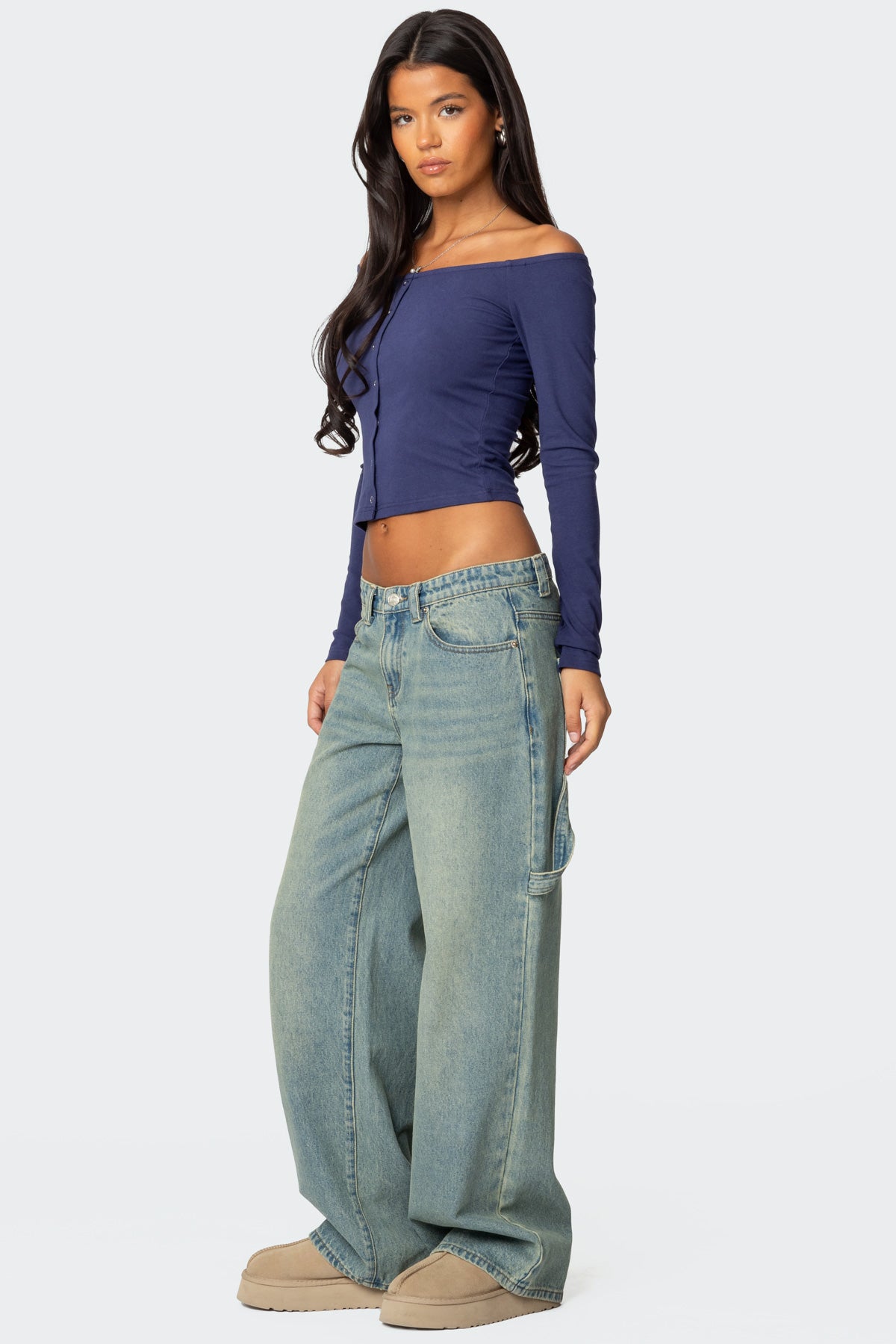 Off Shoulder Button Up Top - Image 4