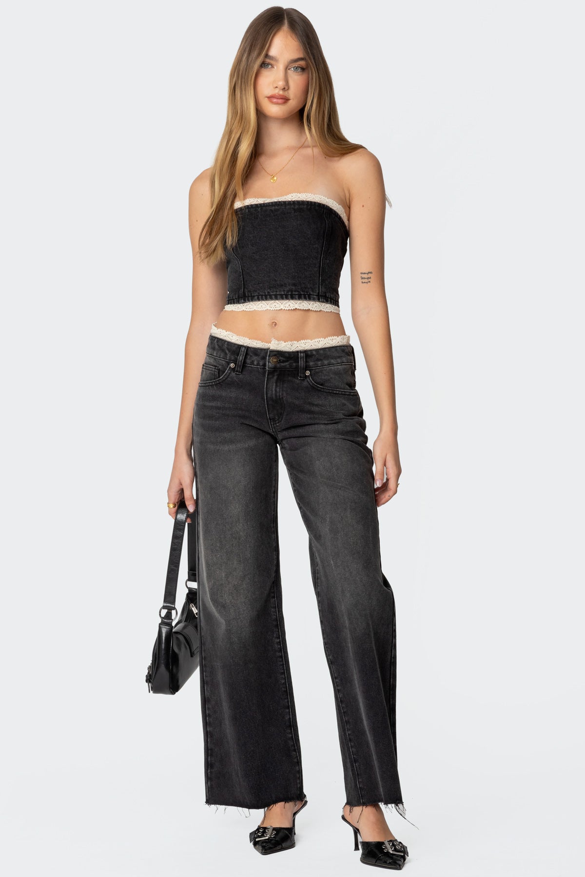 Karlie Lace Trim Denim Tube Top - Image 2