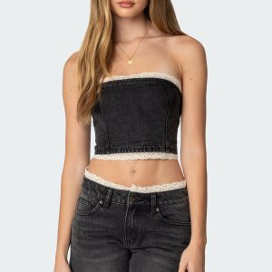 Karlie Lace Trim Denim Tube Top