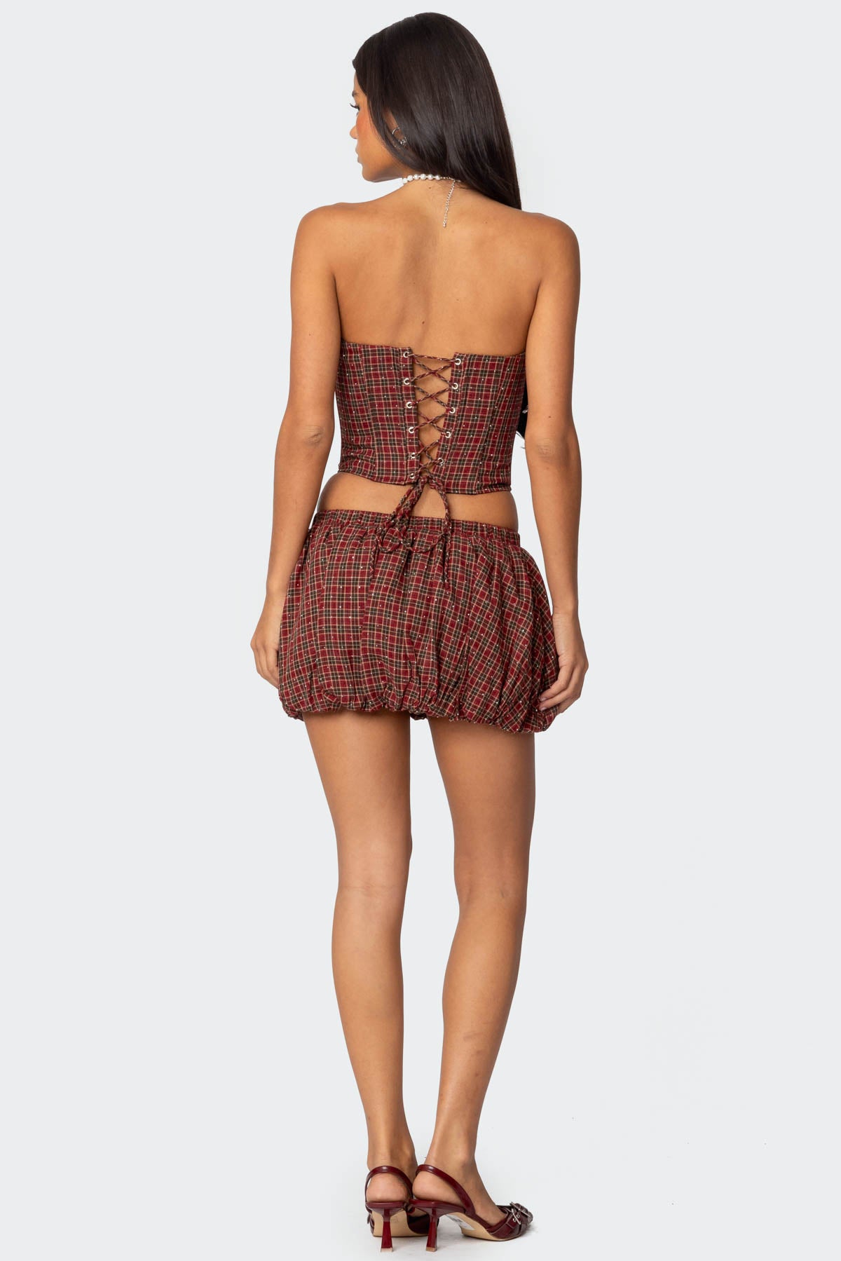 Marlene Plaid Lace Up Corset - Image 3