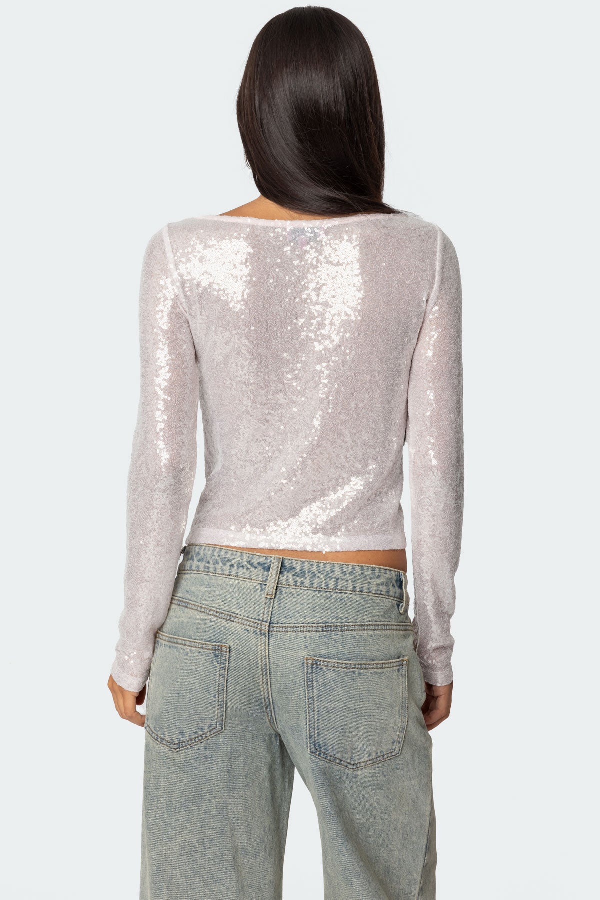 Sheer Sequin Boat Neck Top - Image 5