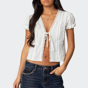 Cotton Lacey Tie Front Top