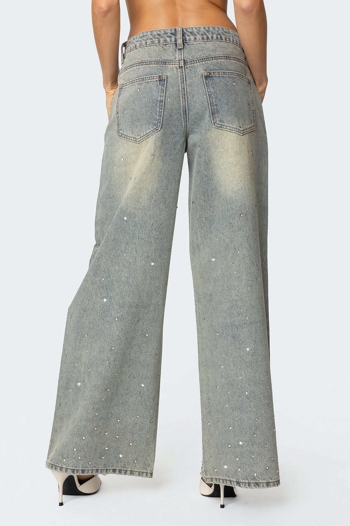 Rhinestone Low Rise Washed Jeans - Image 6