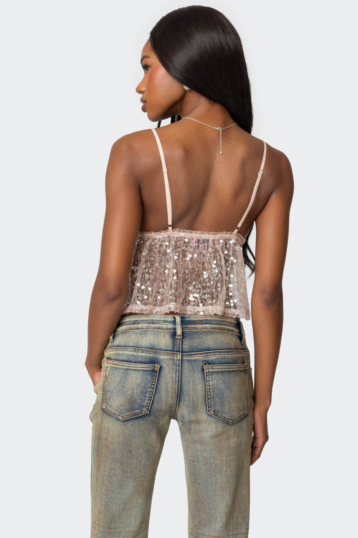 Sheer Sequin Babydoll Tank Top - Image 5