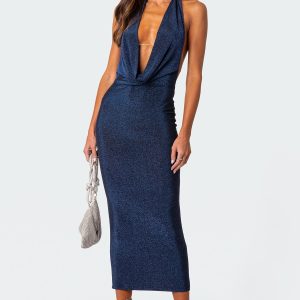 Cowl Neck Open Back Maxi Dress