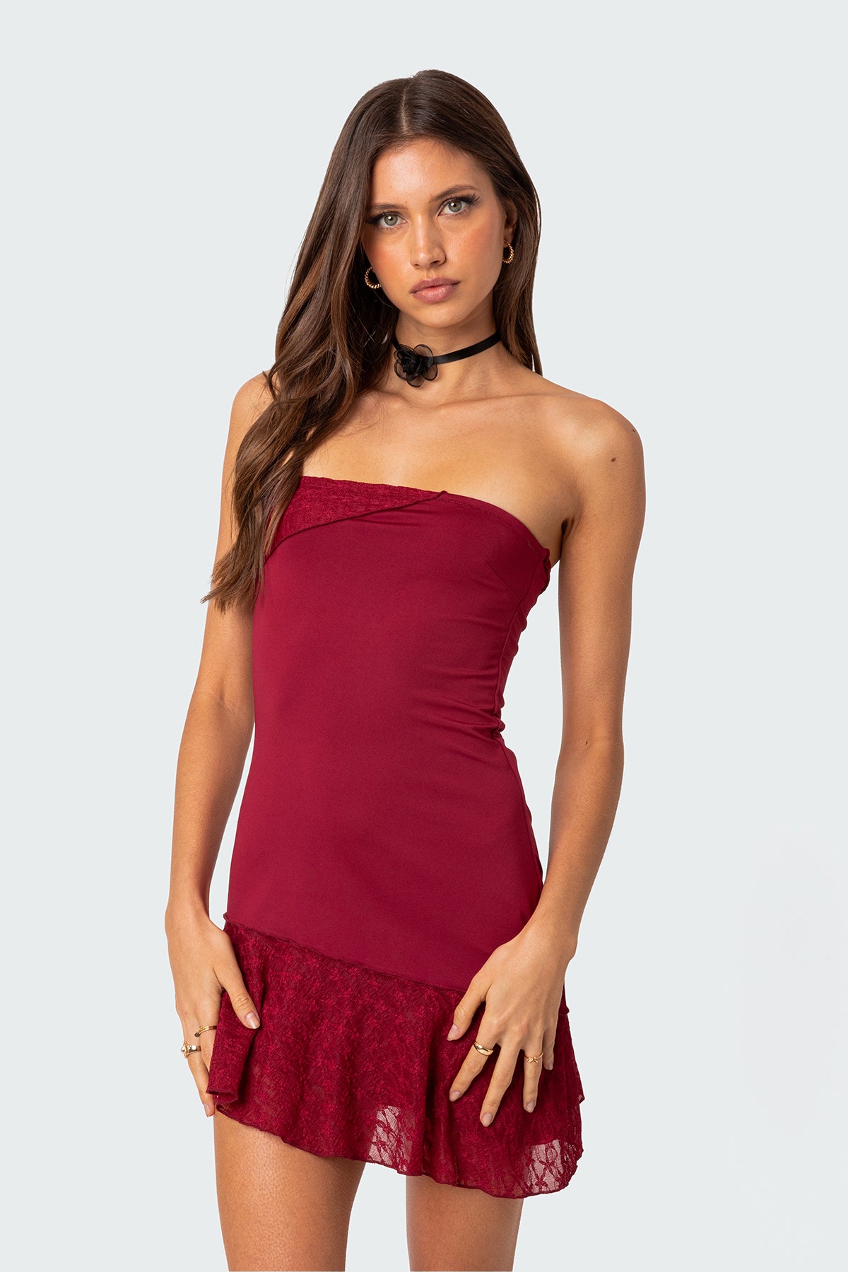 Lace Patchwork Asymmetric Mini Dress - Image 2