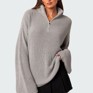 Amour High Neck Oversized Zip Sweater