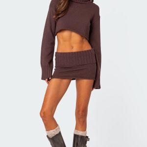 Gino Fold Over Knit Mini Skirt