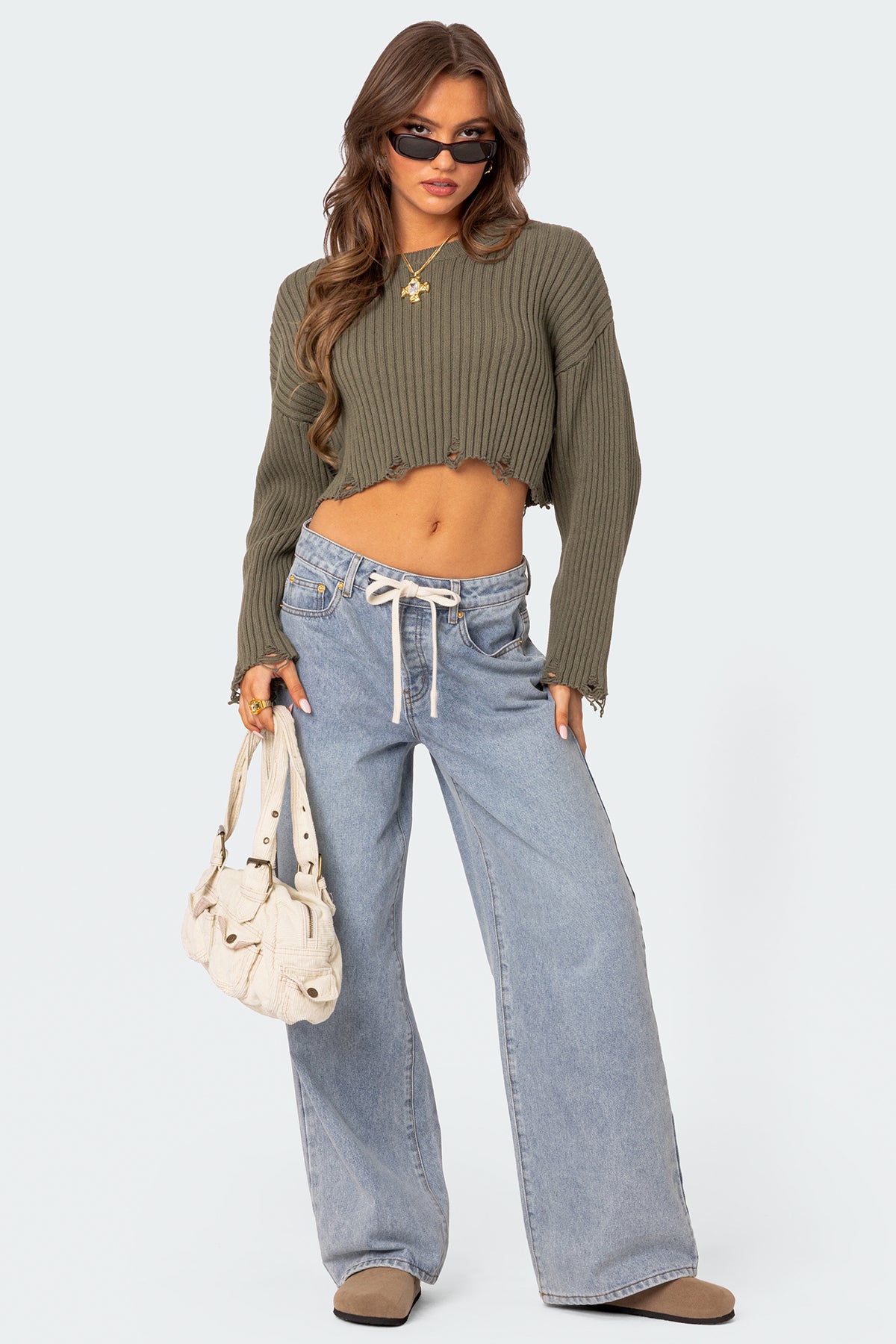 Distressed Hem Oversized Cropped Sweater - Image 2