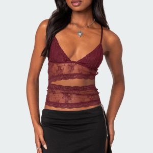 Spice Cut Out Sheer Lace Tank Top