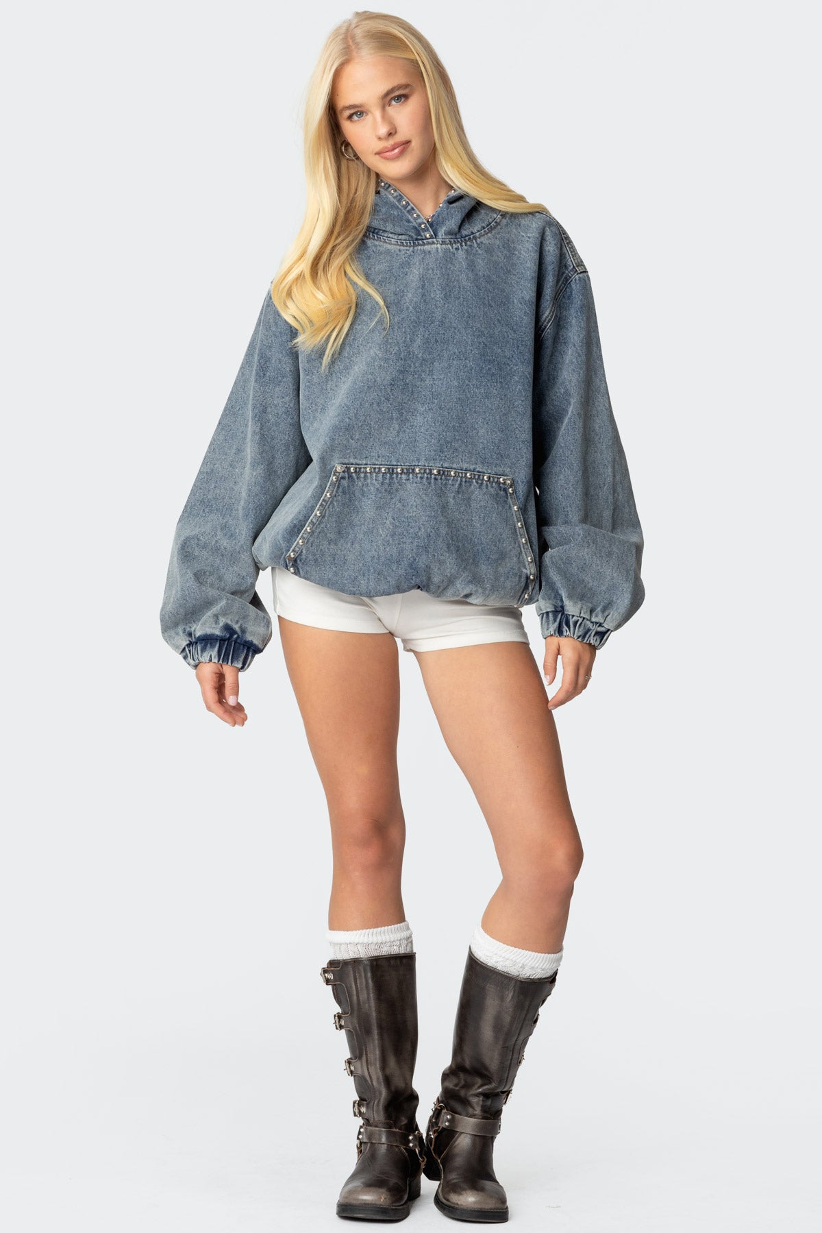 Marney Oversized Studded Denim Hoodie - Image 5