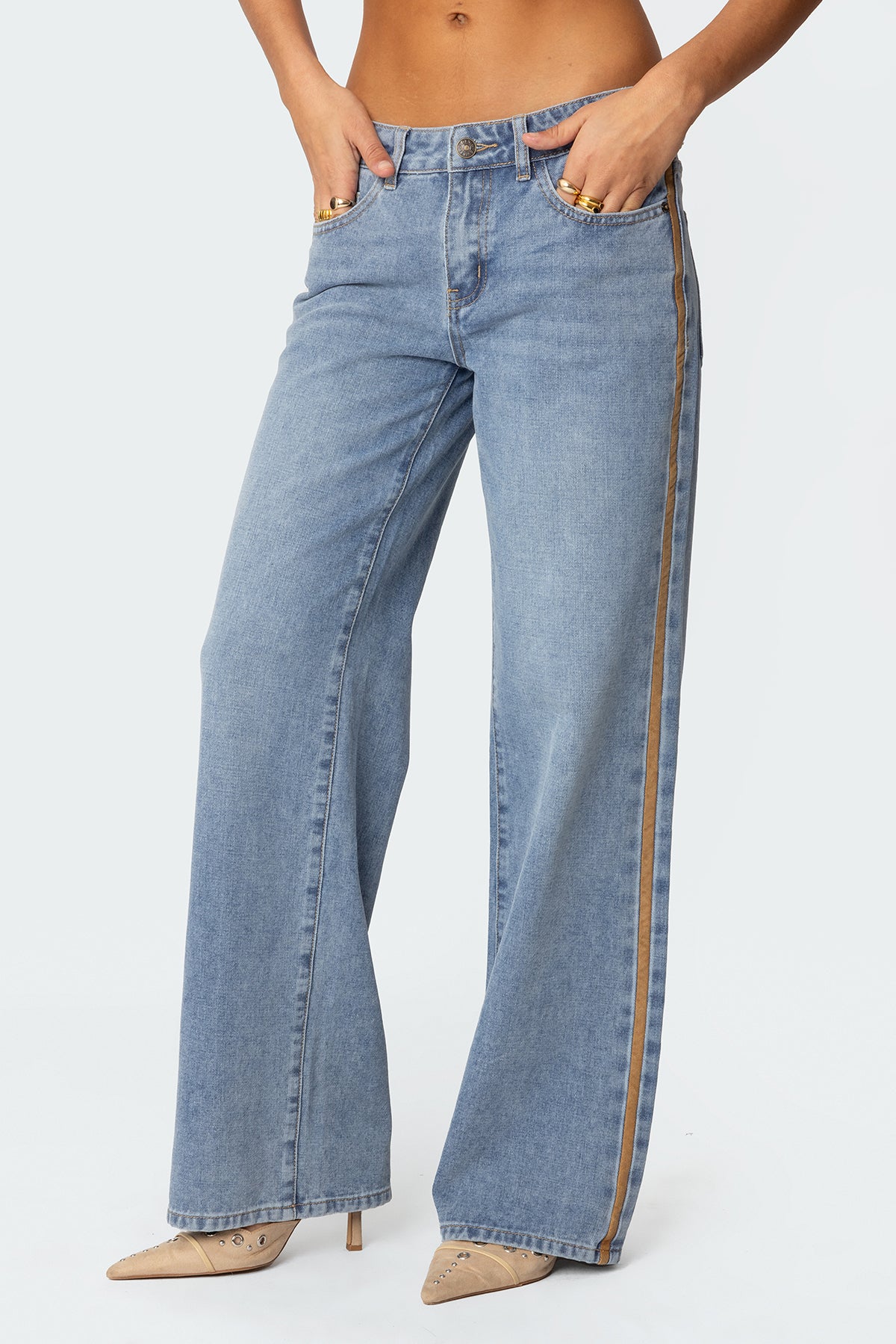 Faux Suede Stripe Low Rise Jeans - Image 4
