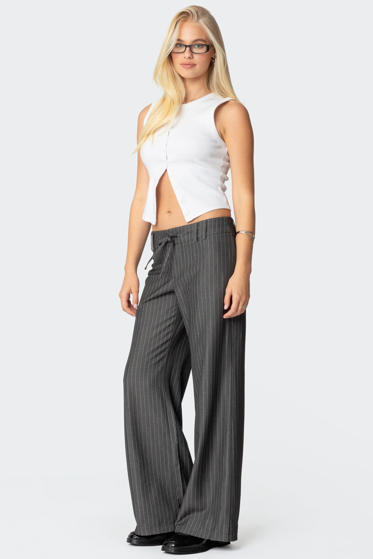 Mayla Wide Leg Pinstripe Trousers - Image 4