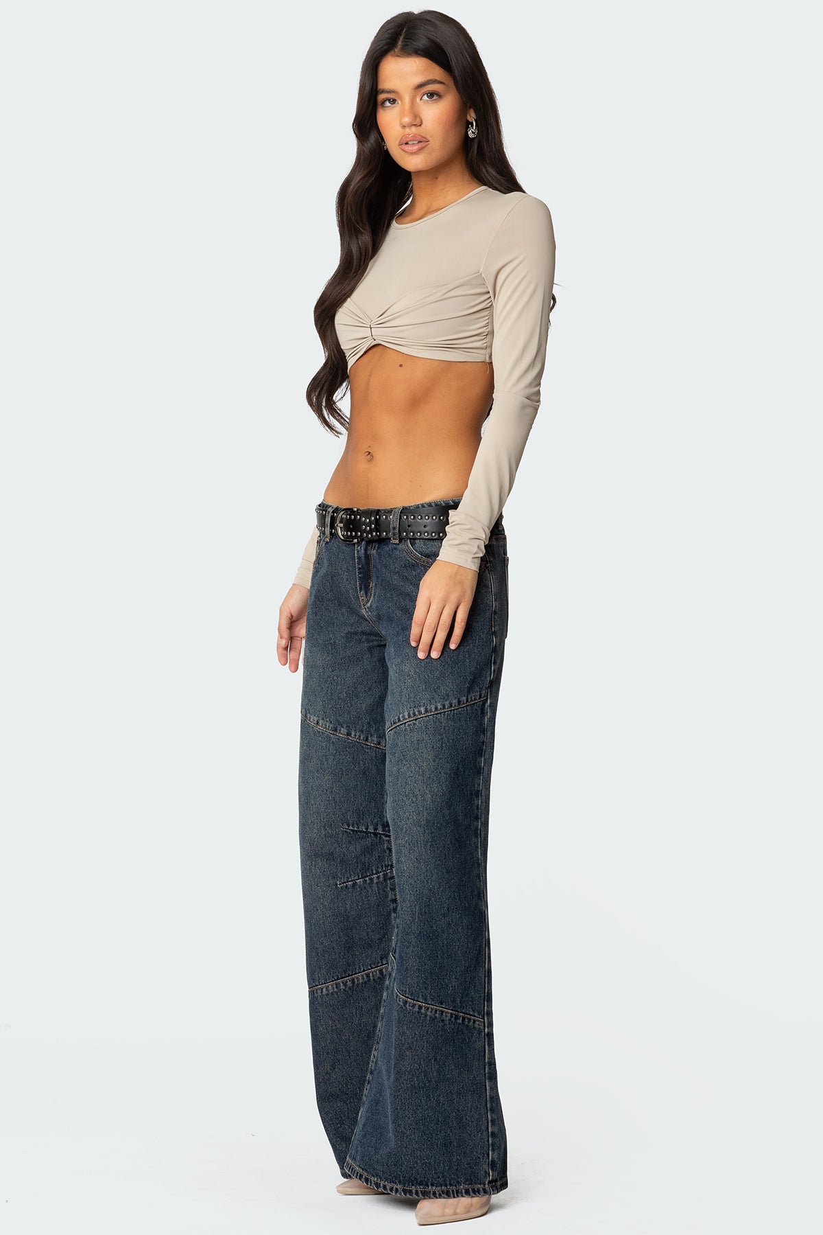 Gathered Long Sleeve Crop Top - Image 4