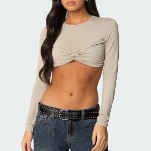Gathered Long Sleeve Crop Top