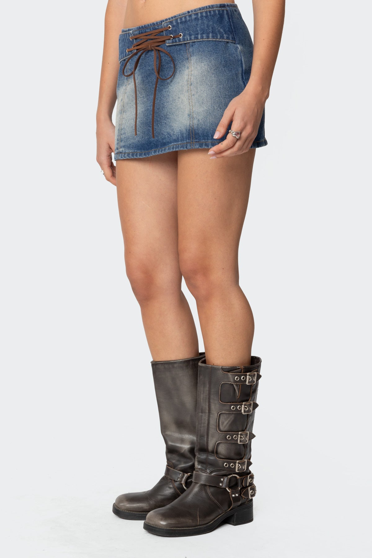 Tania Lace Up Denim Mini Skirt - Image 3