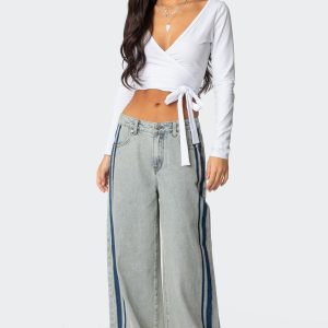 Side Stripe Washed Low Rise Jeans
