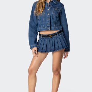 Zenia Denim Pleated Mini Skort