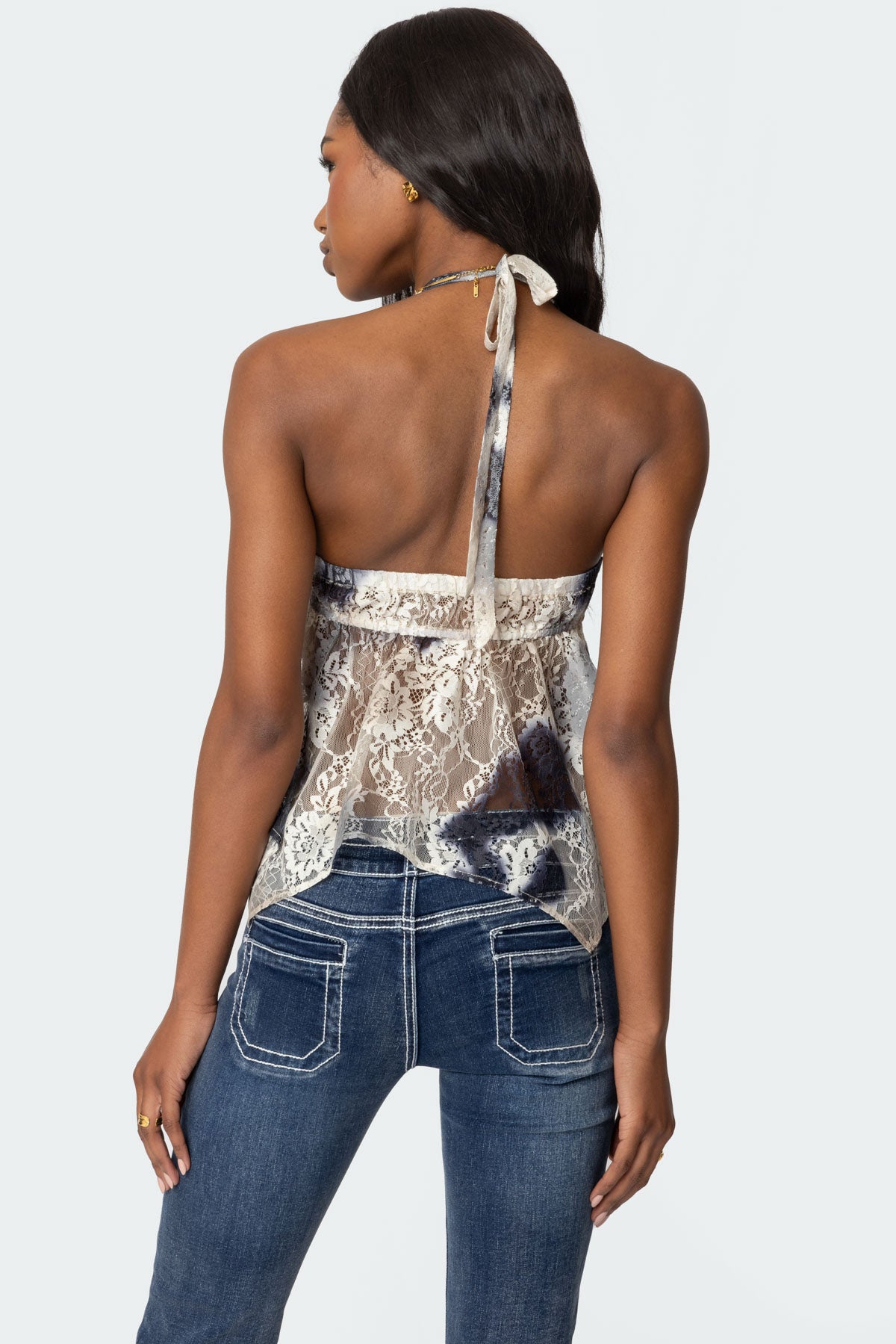 Asymmetric Printed Lace Halter Top - Image 5