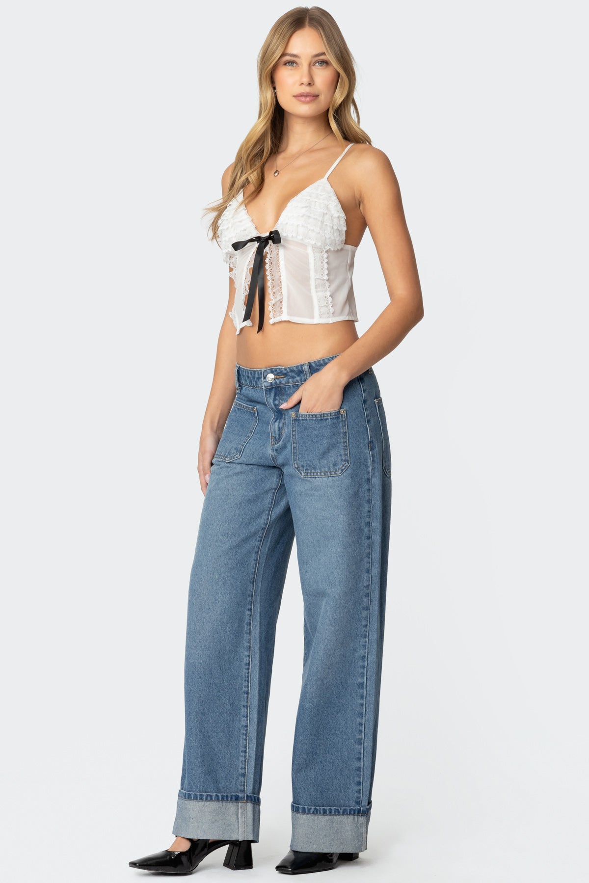 Madi Cuffed Low Rise Jeans - Image 3