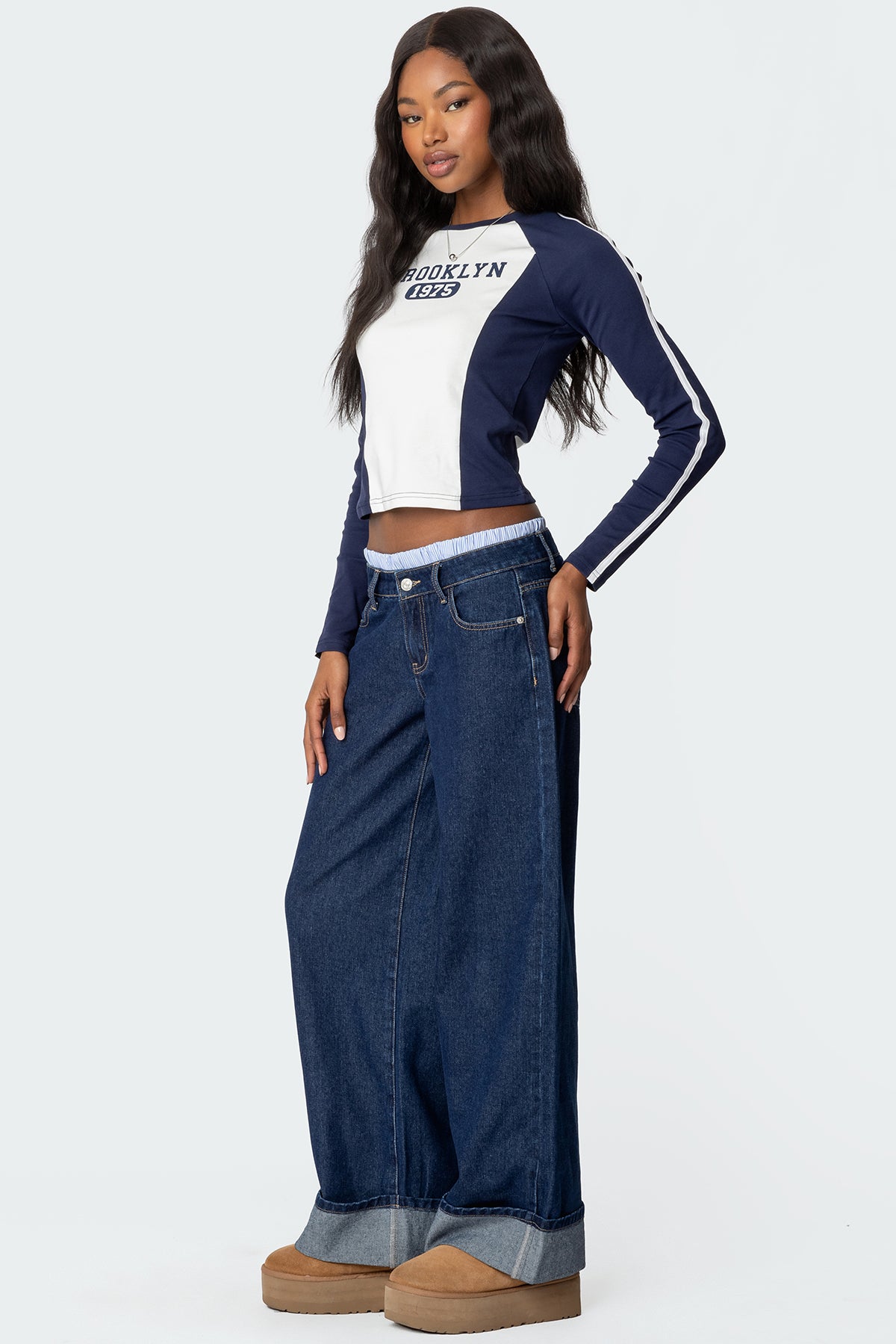 Striped Boxer Detail Low Rise Jeans - Image 3