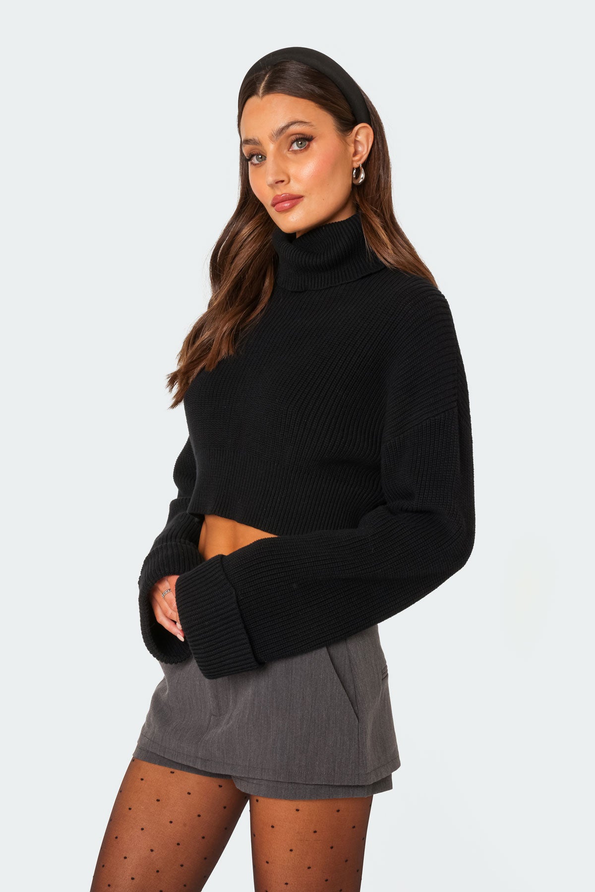 Oversized Turtle Neck Cropped Sweater - Image 3