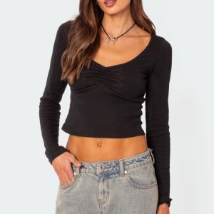 Nat Ruched V Neck Top