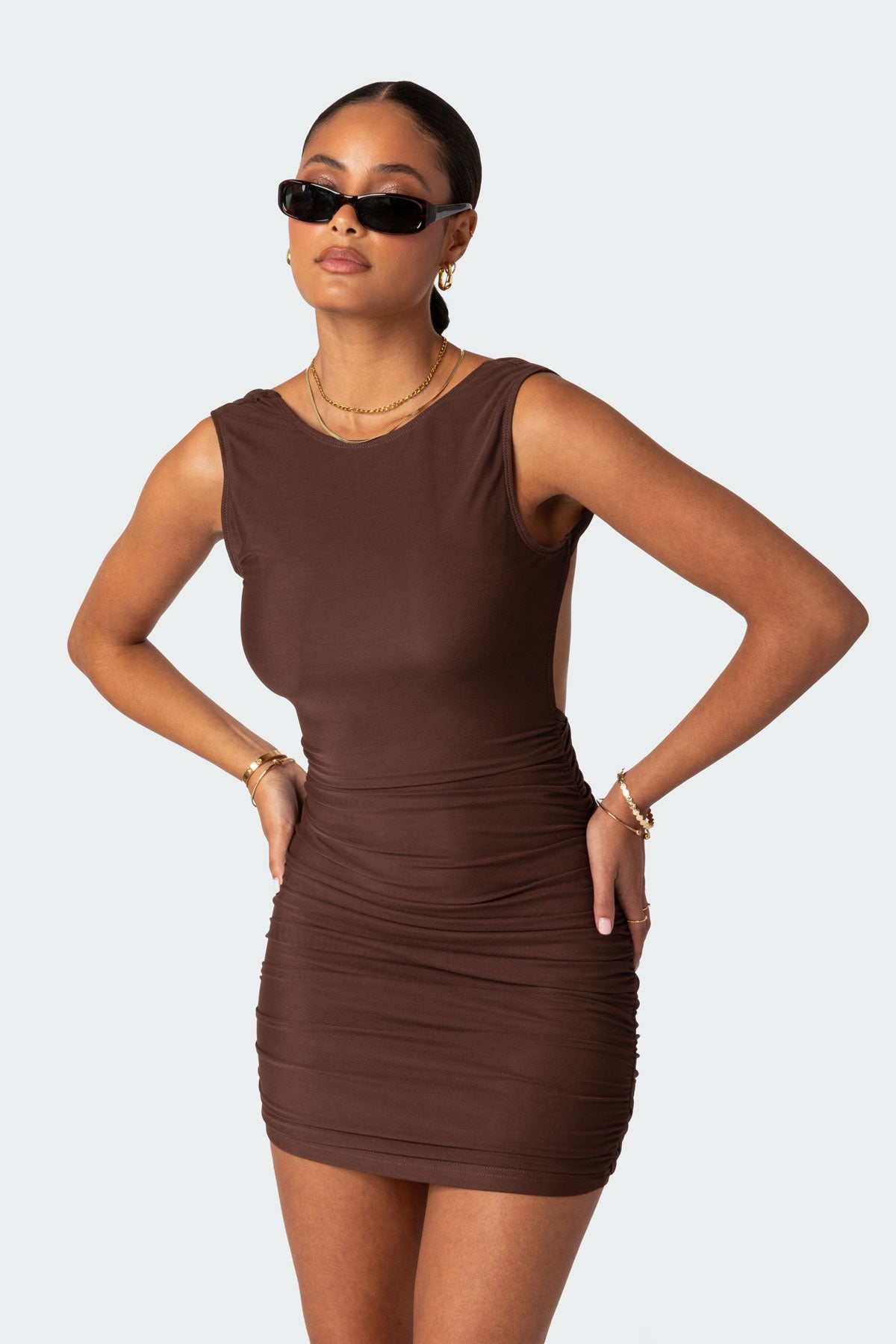 Mikey Ruched Open Back Mini Dress - Image 3