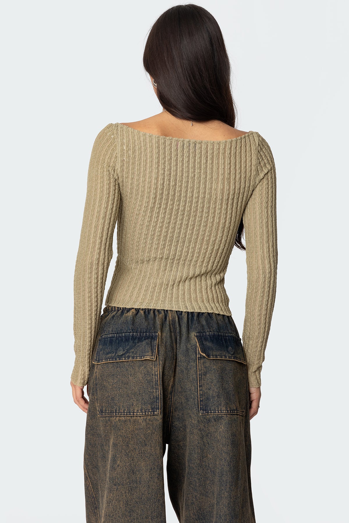 Textured Sheer Boat Neck Top - Image 5