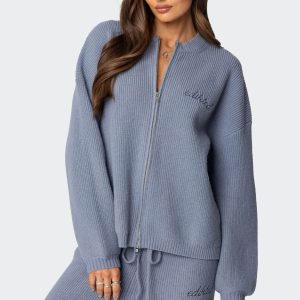 Kris Ribbed Knit Zip Up Sweater