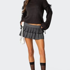 Double Pleated Pinstripe Mini Skort